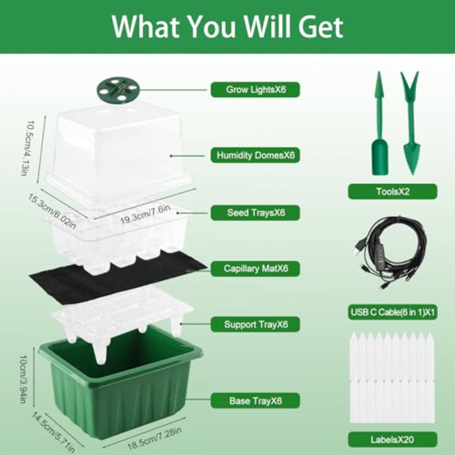 صينية بذور مع إضاءة، 6 قطع، طق - مراجعة Seed Starter Tray وسعره