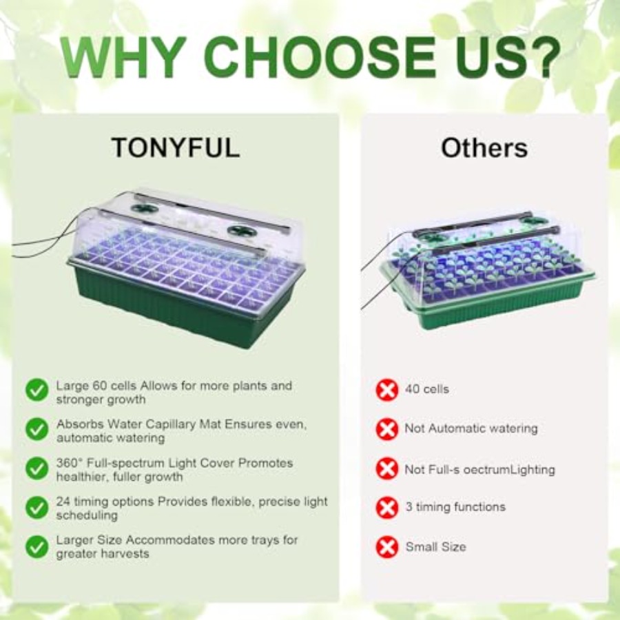 صينية بذور مع إضاءة نمو 60 خلي - مراجعة Seed Starter Tray وسعره